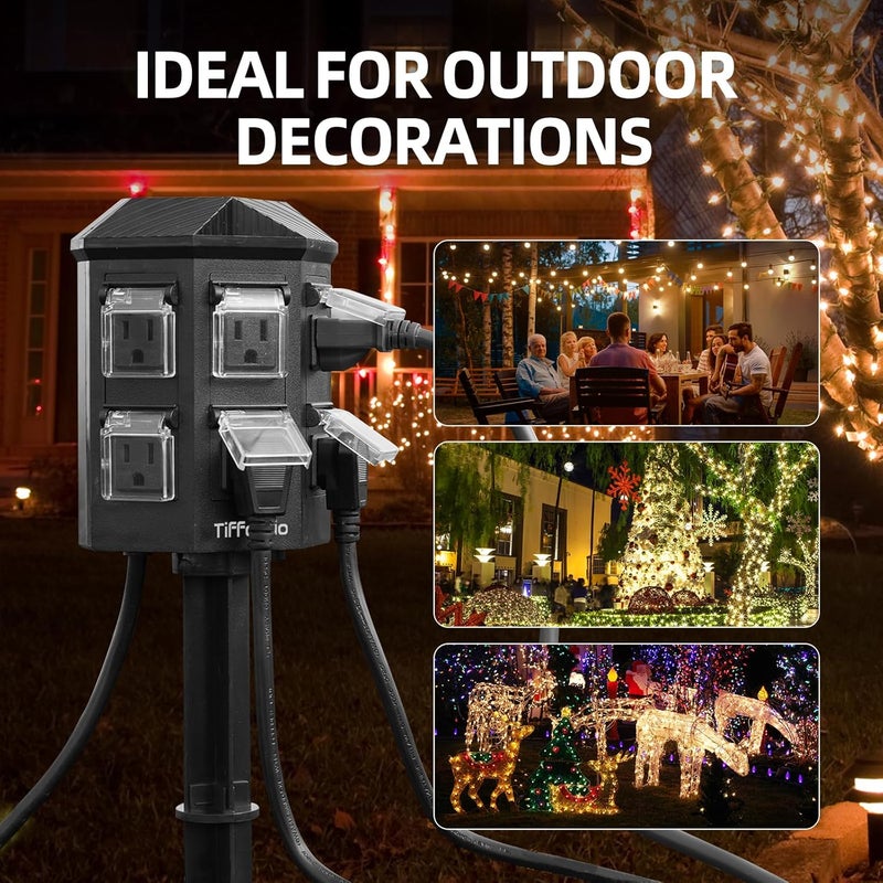 Tiffcofio Outdoor Power Strip Timer, Dusk to Dawn Light Sensor Countdown, 6 Feet Extension Cord Waterproof, 6 Grounded Outlets for Halloween and Christmas Decorations, ETL Listed (6 FT) - Image 5